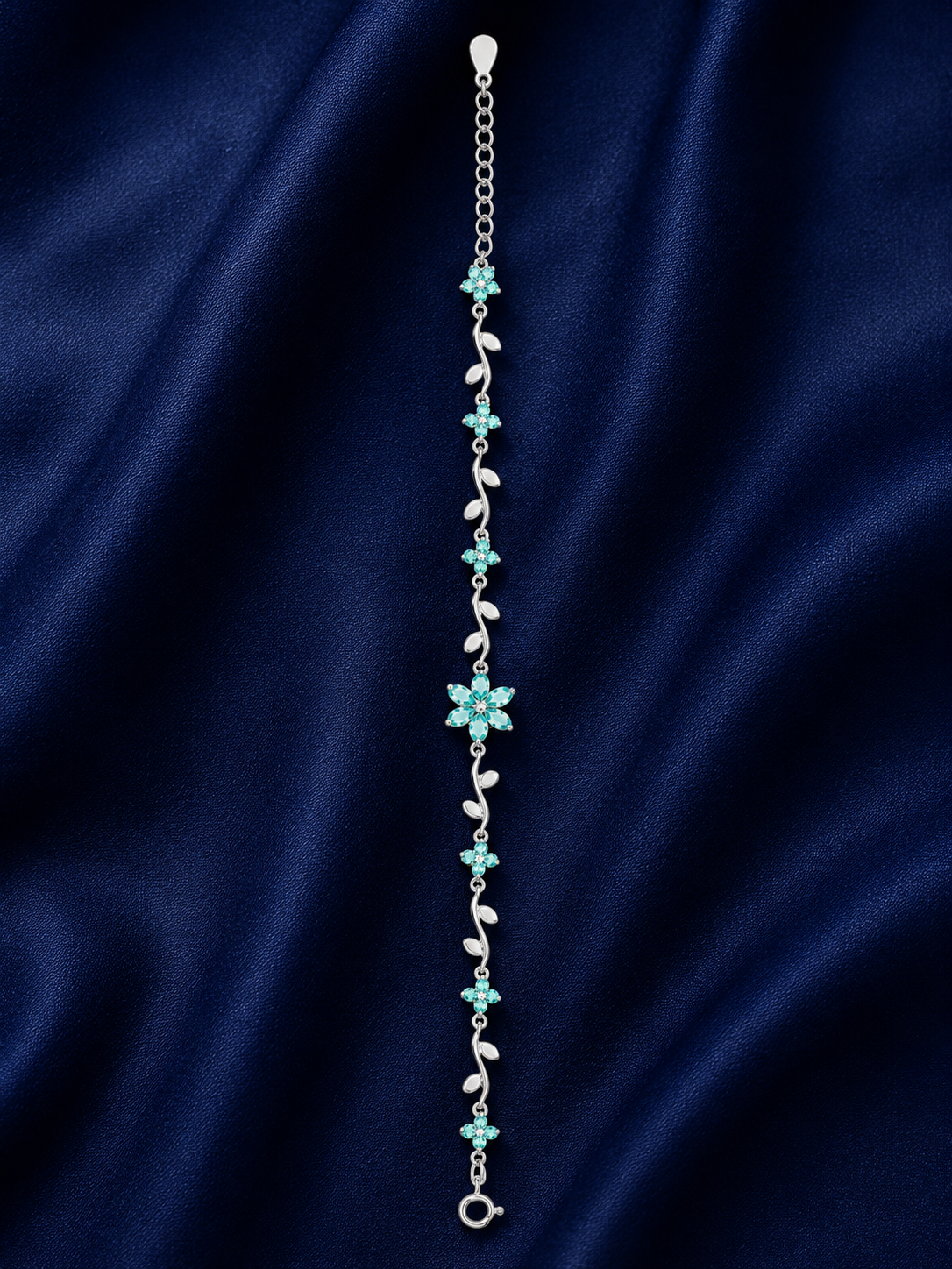 925 Sterling Silver Blue With Flower With Pink With White Bracelet - Silver Finish - alternate view