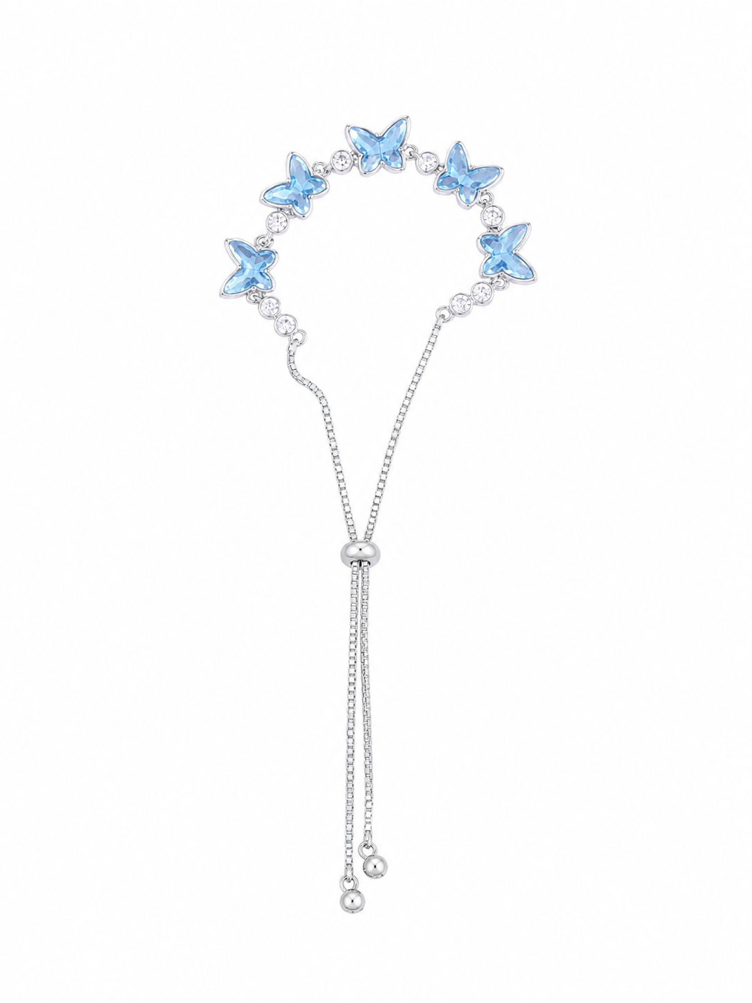 925 Sterling Silver Blue Butterfly Stones Bracelet - Silver Finish - front view