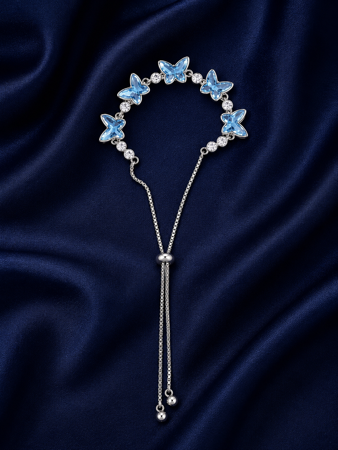 925 Sterling Silver Blue Butterfly Stones Bracelet - Silver Finish - alternate view