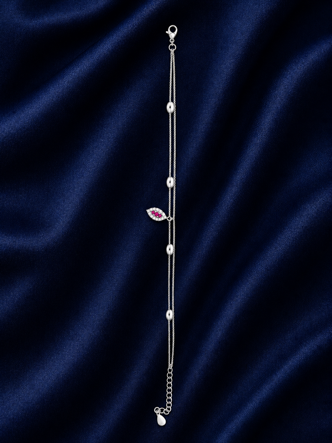 925 Sterling Silver Pink Bracelet - Silver Finish - front view