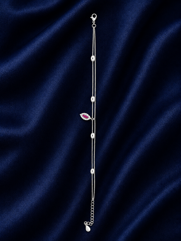 925 Sterling Silver Pink Bracelet - Silver Finish - front view