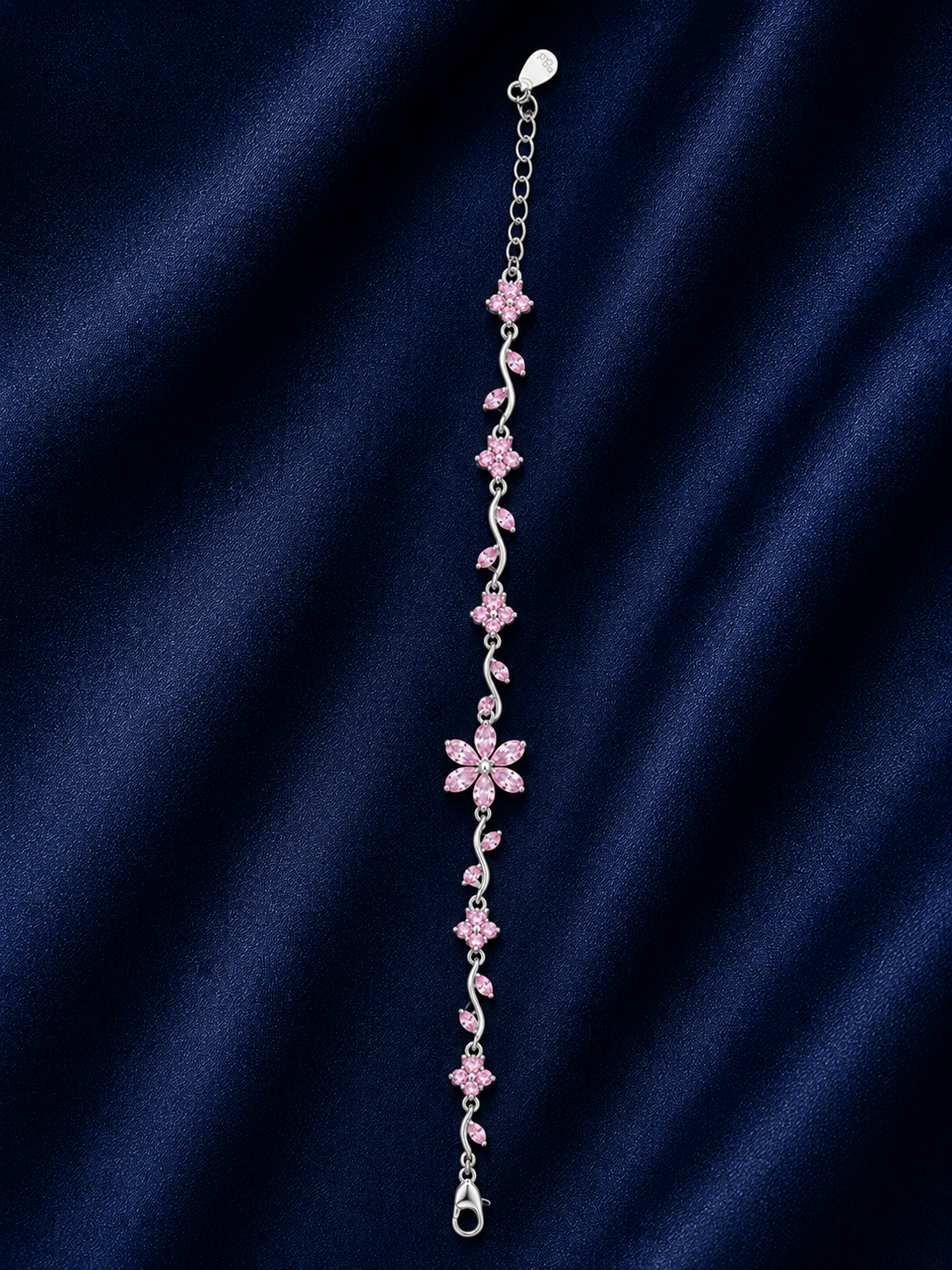 925 Sterling Silver Pink Stone Bracelet - Silver Finish - front view