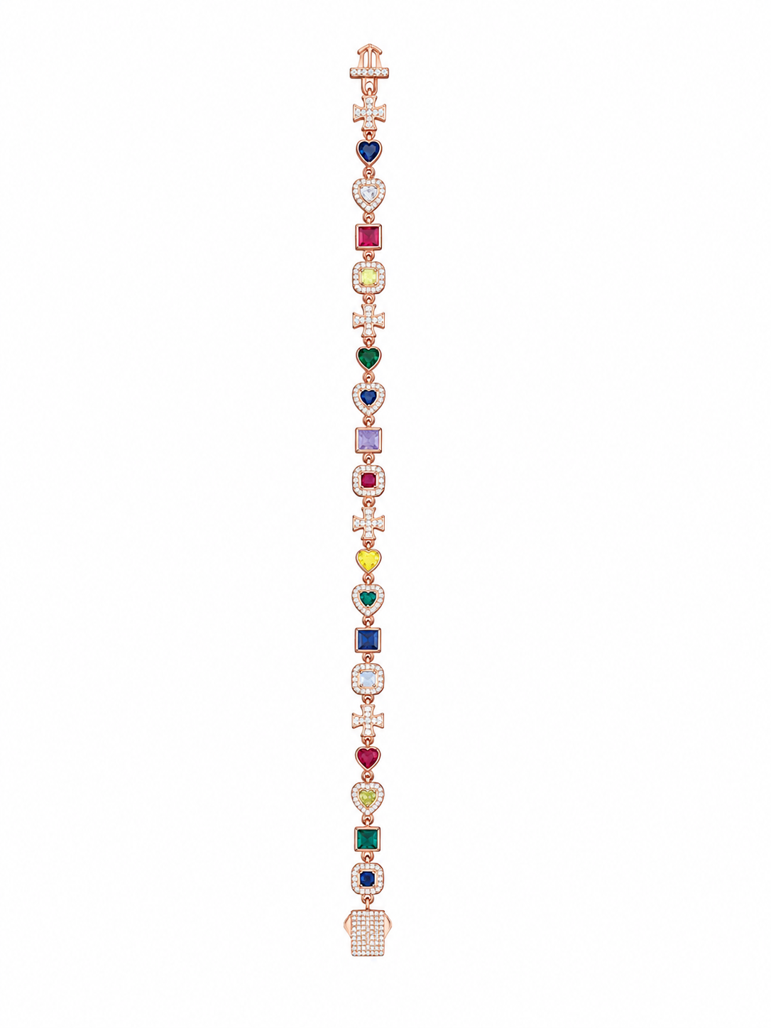 925 Sterling Silver Multicolor Stone Bracelet - Rose Gold Finish - front view