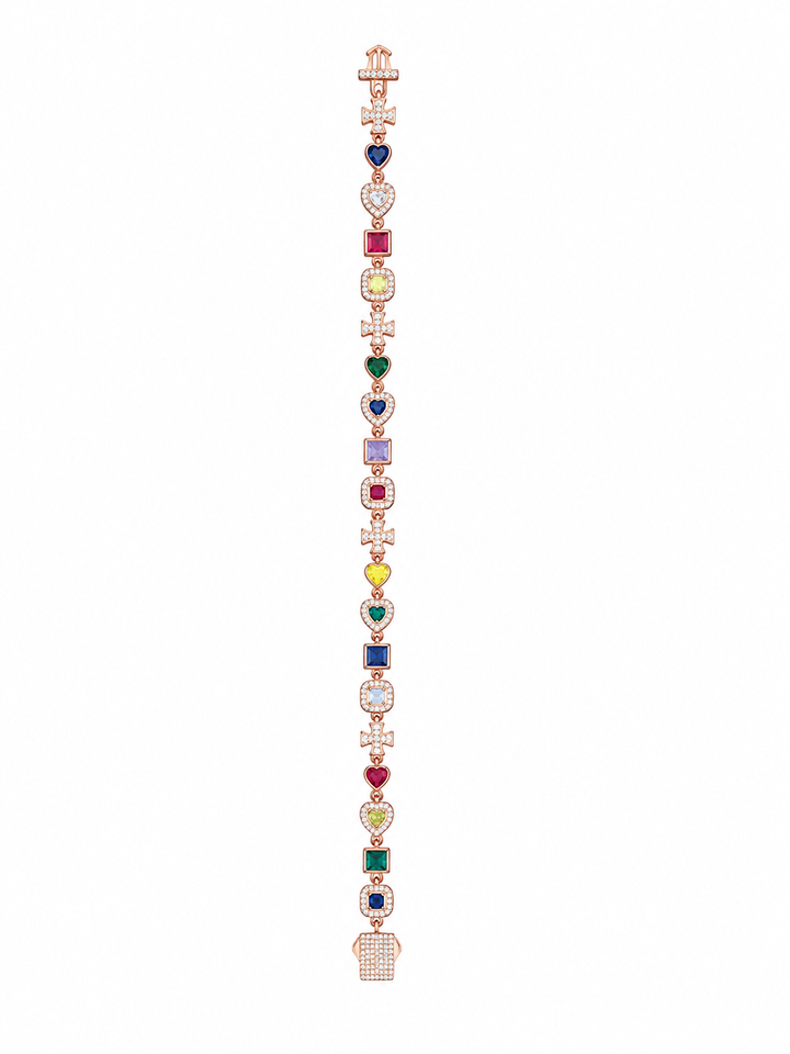 925 Sterling Silver Multicolor Stone Bracelet - Rose Gold Finish - front view