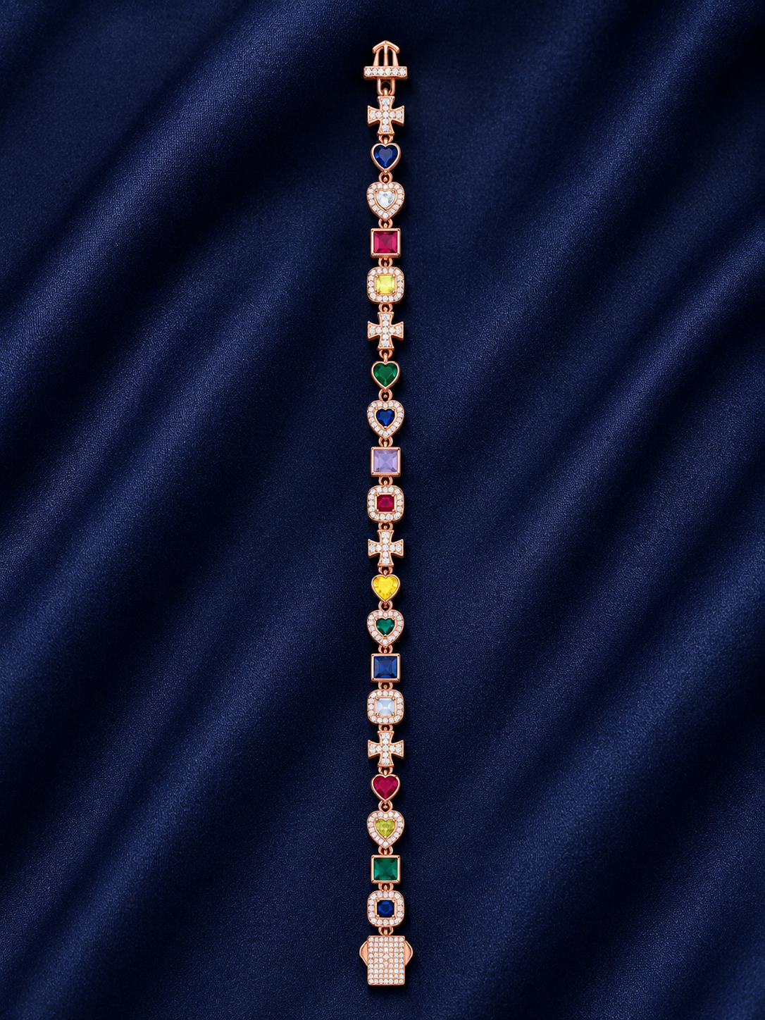 925 Sterling Silver Multicolor Stone Bracelet - Rose Gold Finish - alternate view