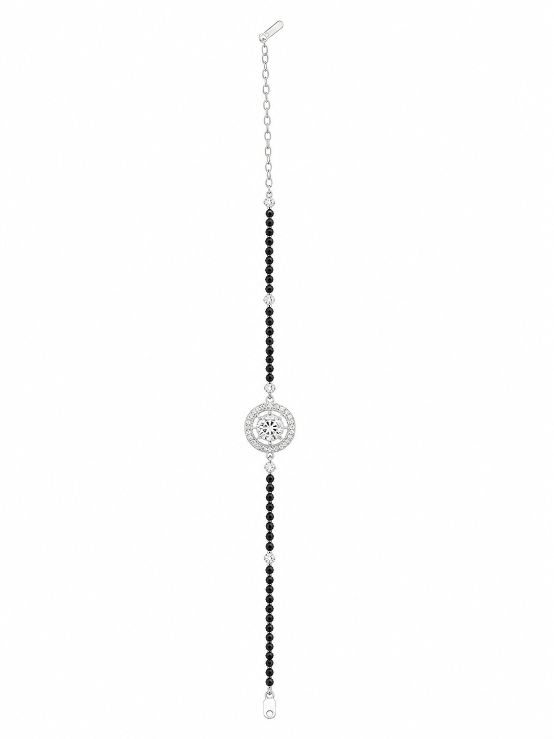 925 Sterling Silver Hand Mangalsutra Bracelet - Silver Finish - front view