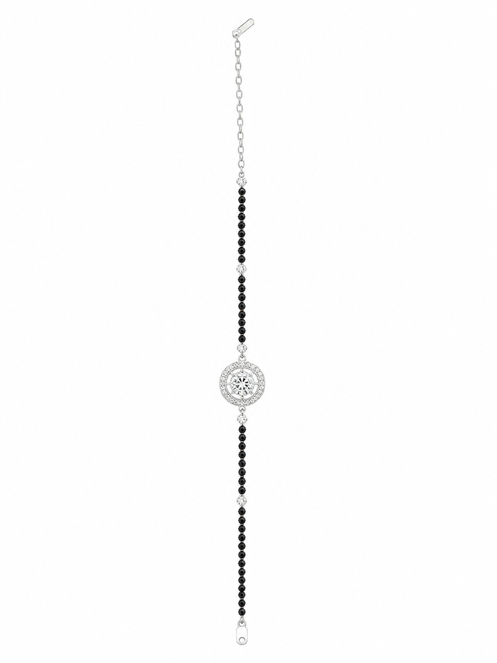 925 Sterling Silver Hand Mangalsutra Bracelet - Silver Finish - front view