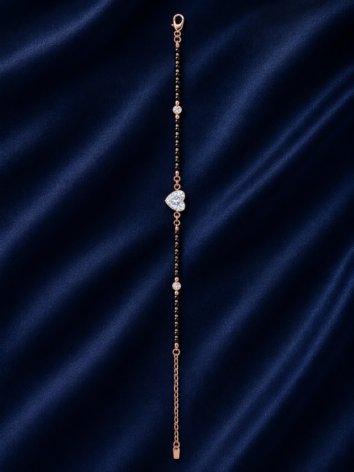 925 Sterling Silver Hand Mangalsutra Bracelet - Rose Gold Finish - alternate view