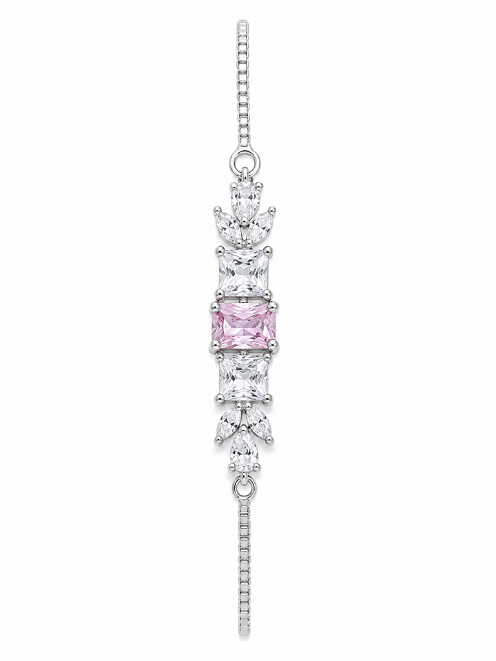 925 Sterling Silver CZ White With Pink Bracelet - Silver Finish - front view