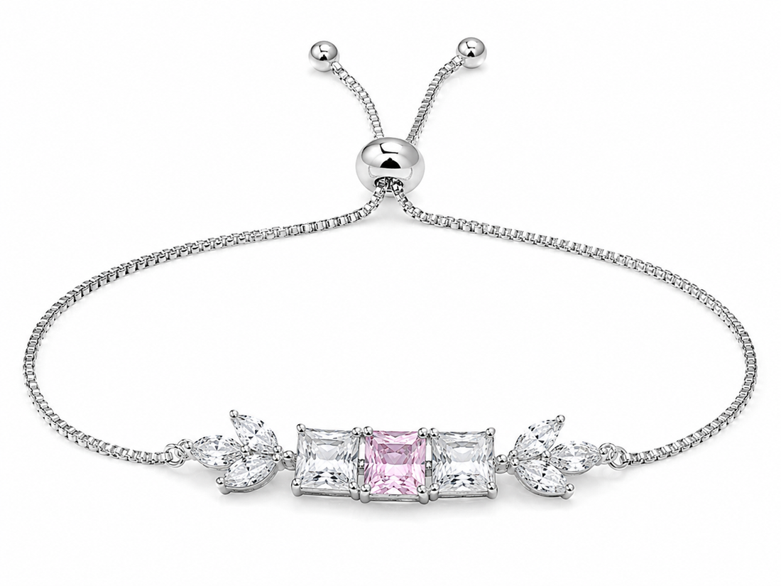 925 Sterling Silver CZ White With Pink Bracelet - Silver Finish - alternate view