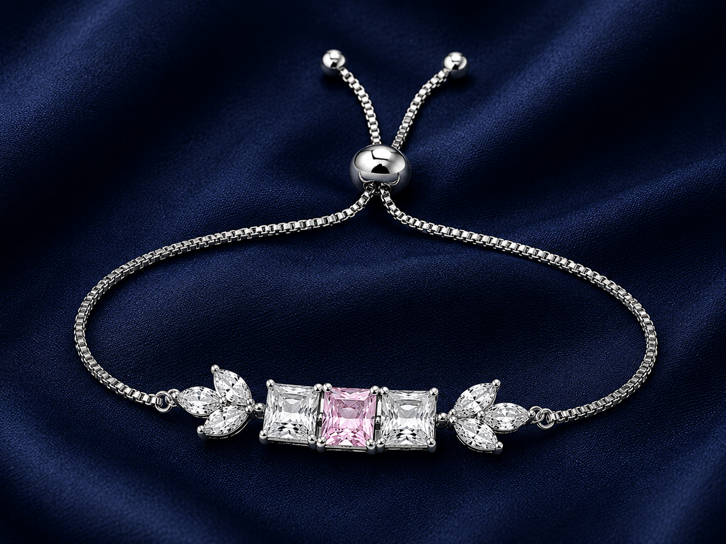 925 Sterling Silver CZ White With Pink Bracelet - Silver Finish - alternate view