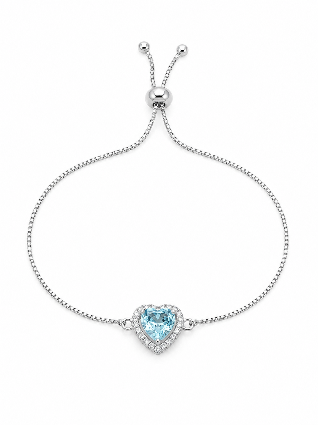 925 Sterling Silver Heart Shape Blue Stone Bracelet - Silver Finish - alternate view