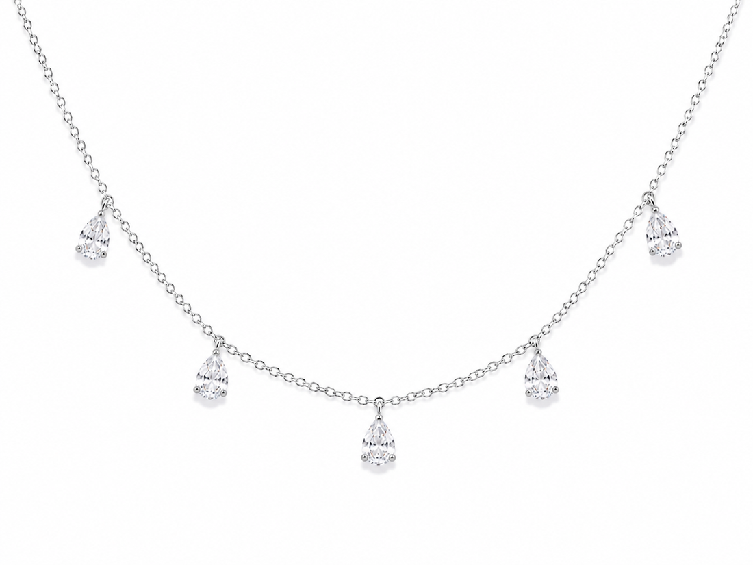 925 Sterling Silver Silver Chain Pendant – Cz Whater Drop Design