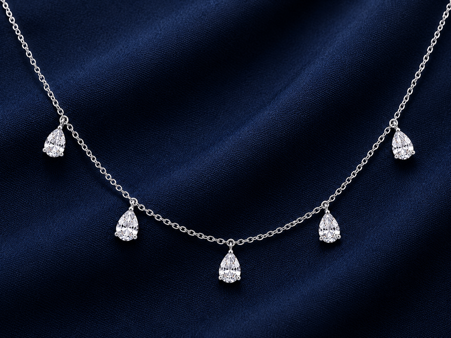 925 Sterling Silver Silver Chain Pendant – Cz Whater Drop Design