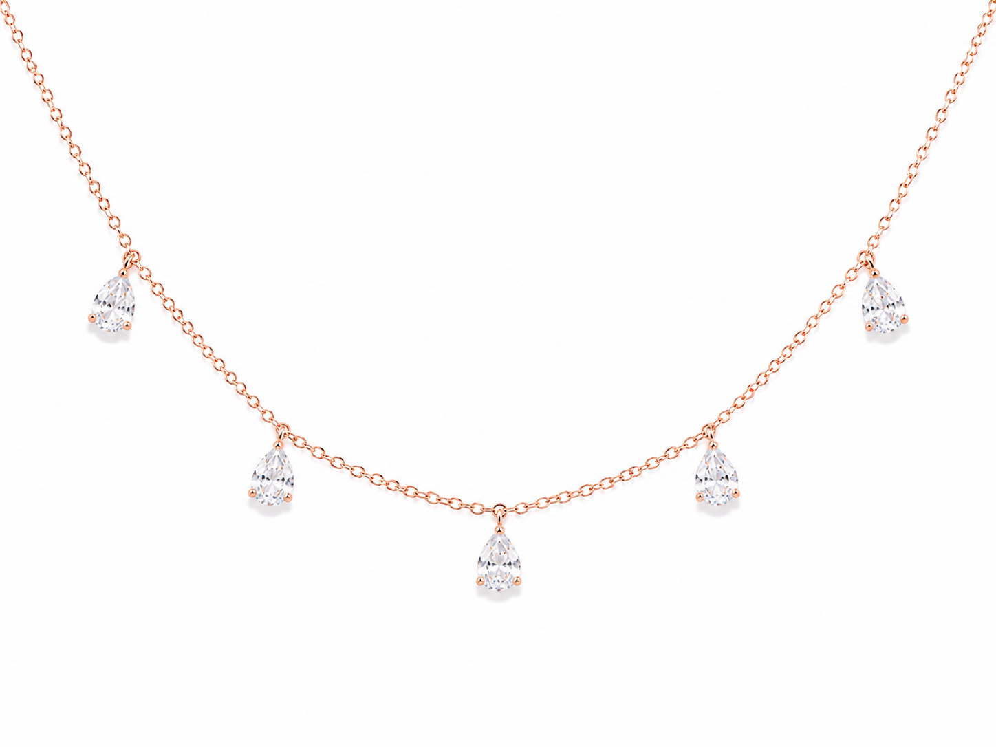 925 Sterling Silver Rose Gold Chain Pendant – Cz Whater Drop Design