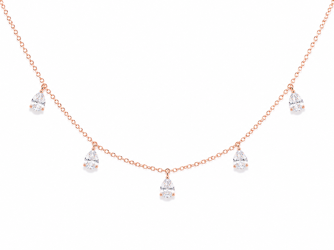925 Sterling Silver Rose Gold Chain Pendant – Cz Whater Drop Design