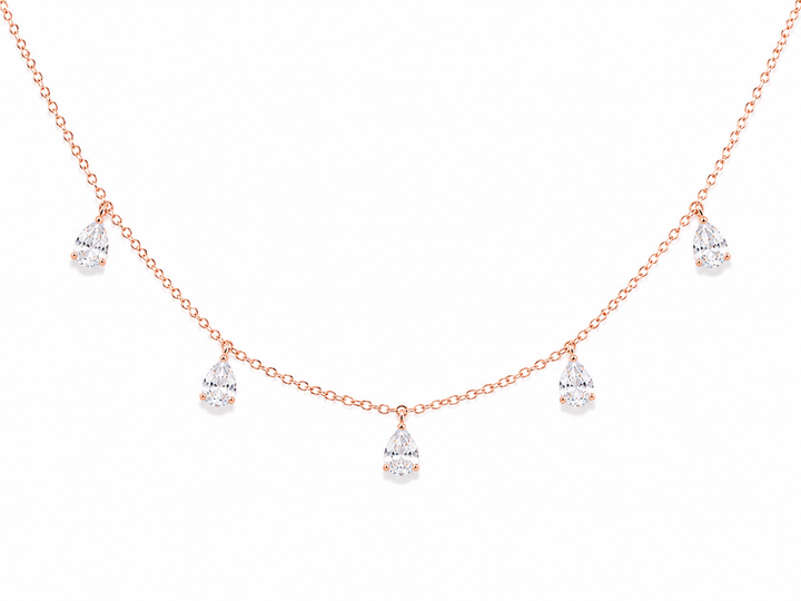 925 Sterling Silver Rose Gold Chain Pendant – Cz Whater Drop Design