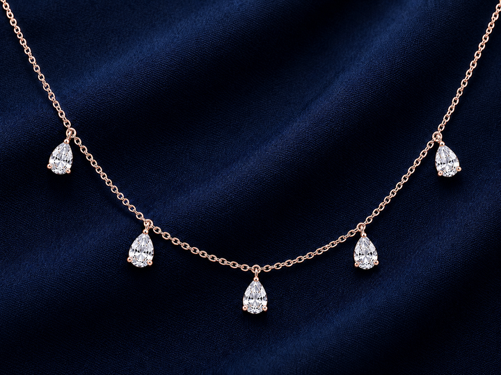 925 Sterling Silver Rose Gold Chain Pendant – Cz Whater Drop Design