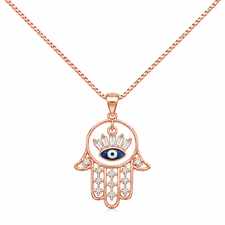 925 Sterling Silver Rose Gold Chain Pendant – Hamsahand With Evileye Charm