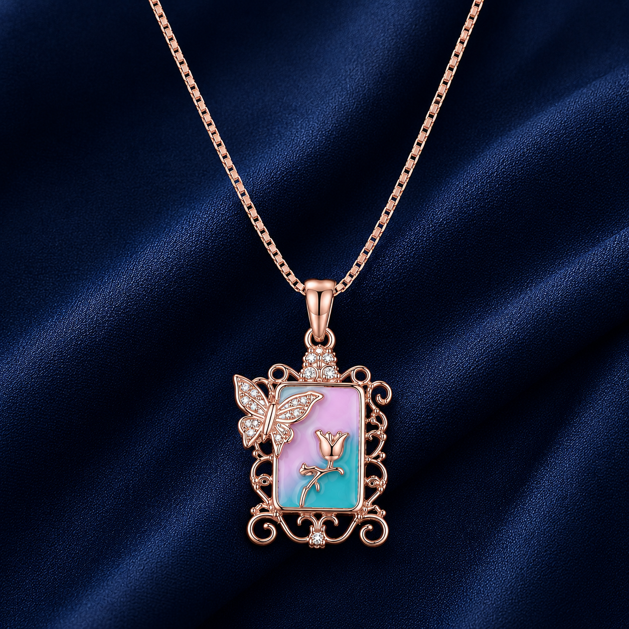 925 Sterling Silver Rose Gold Chain Pendant