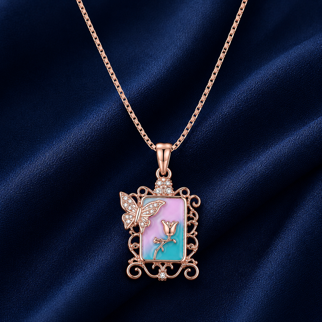 925 Sterling Silver Rose Gold Chain Pendant