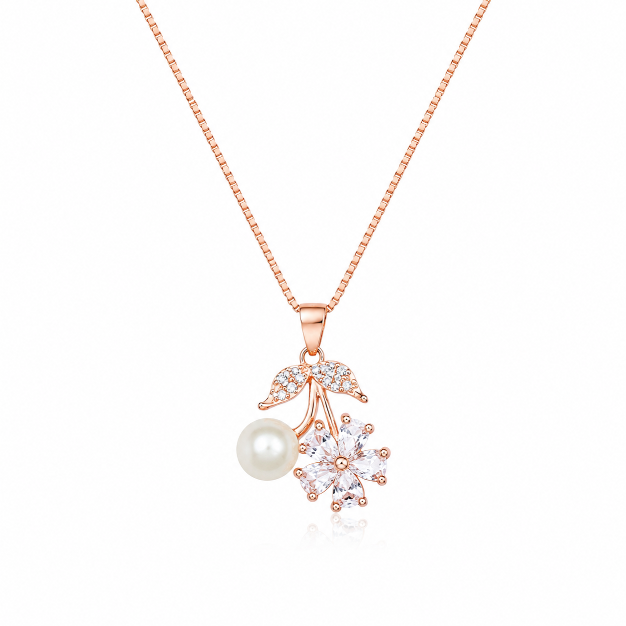 925 Sterling Silver Floral Starburst Drop Pendant Necklace - Rose Gold Finish - alternate view