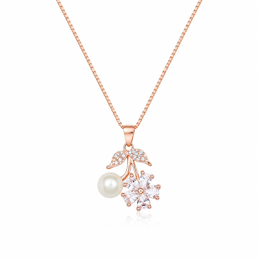 925 Sterling Silver Floral Starburst Drop Pendant Necklace - Rose Gold Finish - alternate view