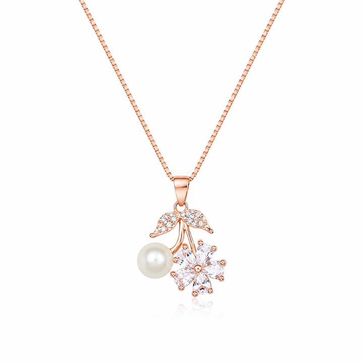 925 Sterling Silver Floral Starburst Drop Pendant Necklace - Rose Gold Finish - alternate view