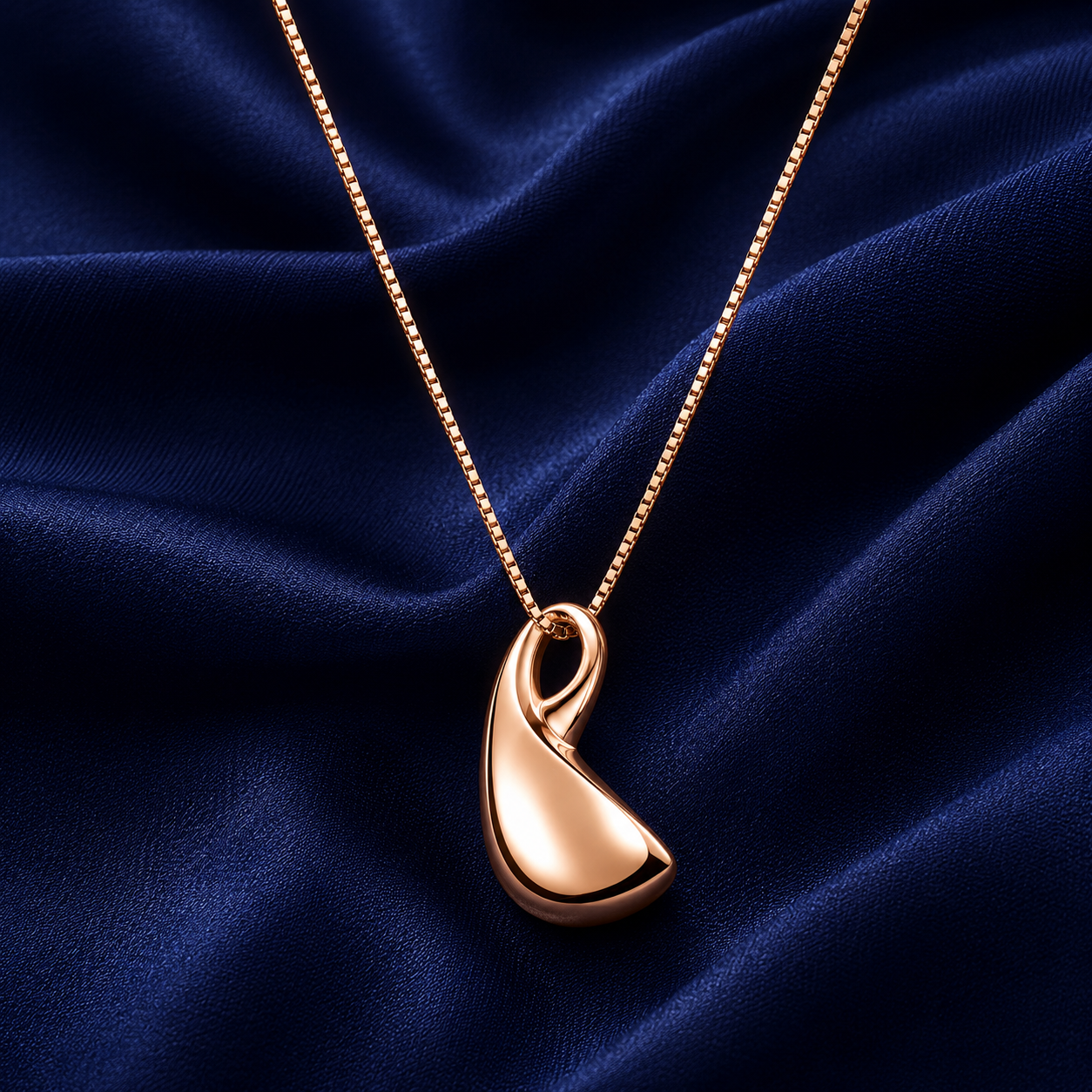 925 Sterling Silver Crescent Moon Pendant Necklace - Rose Gold Finish - front view