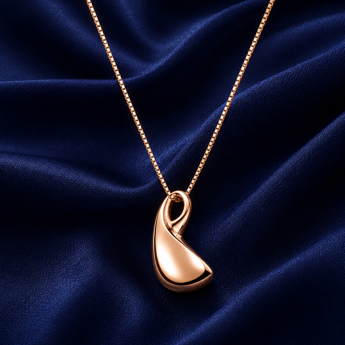 925 Sterling Silver Crescent Moon Pendant Necklace - Rose Gold Finish - front view