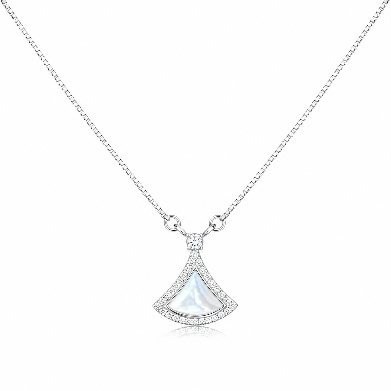 925 Sterling Silver Geometric Triangle Pendant Necklace - Silver Finish - front view