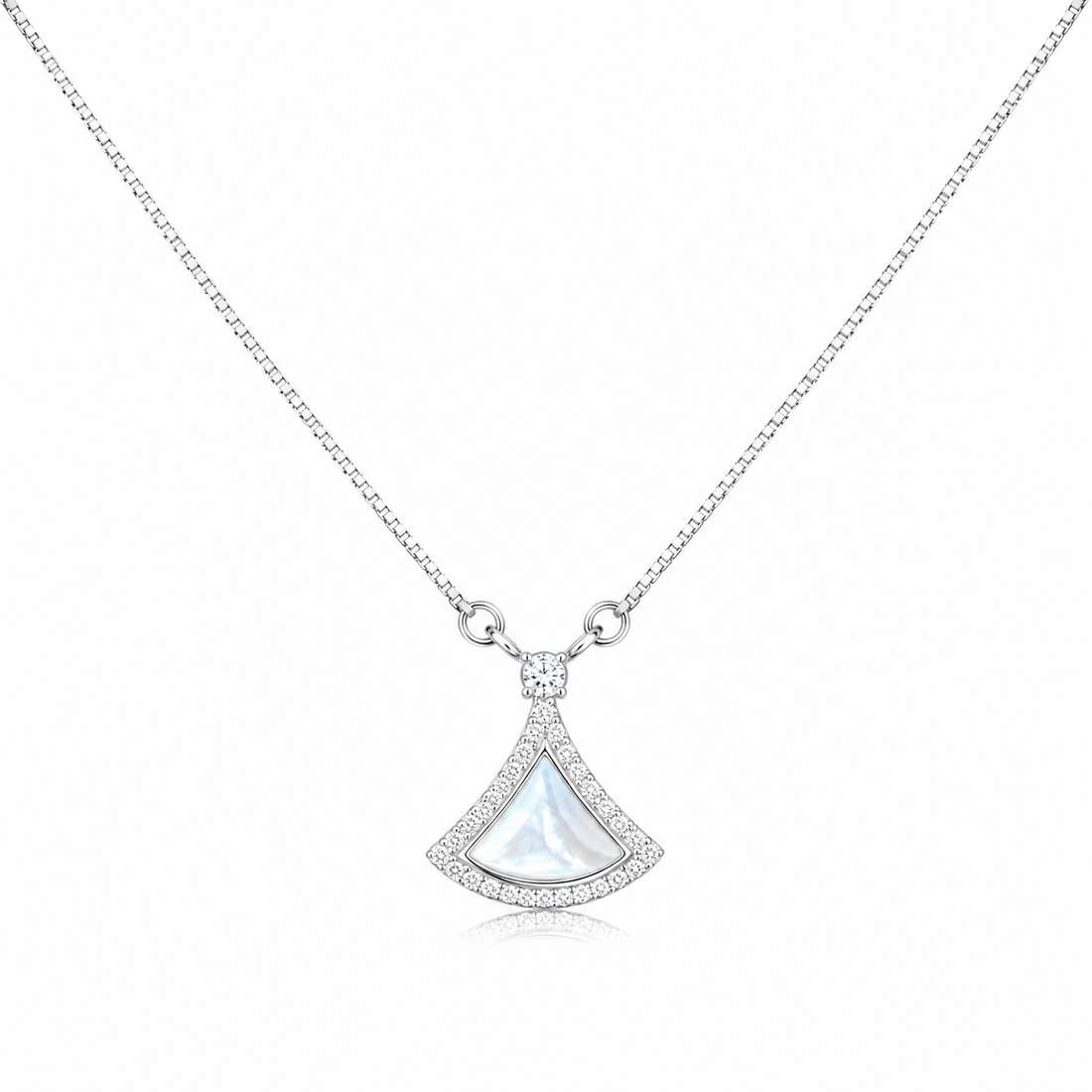 925 Sterling Silver Geometric Triangle Pendant Necklace - Silver Finish - front view