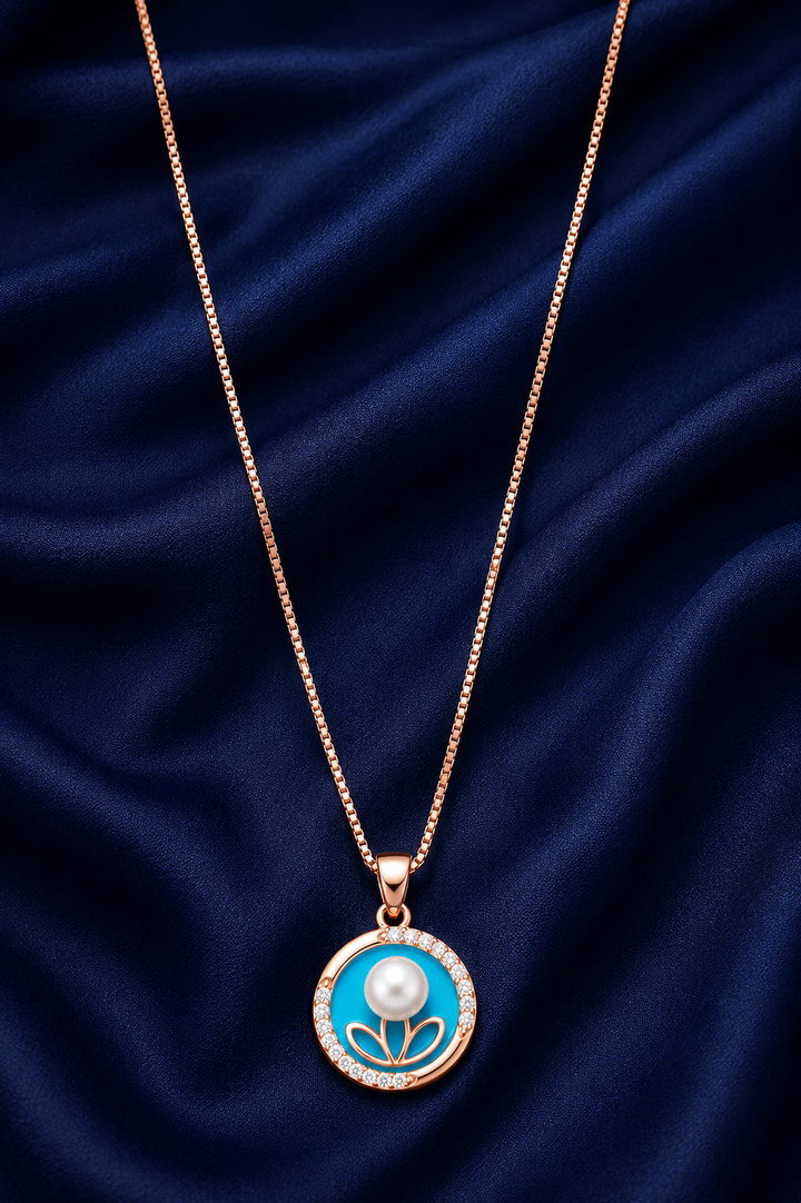 925 Sterling Silver Blue Evil Eye Pendant Necklace - Rose Gold Finish - front view