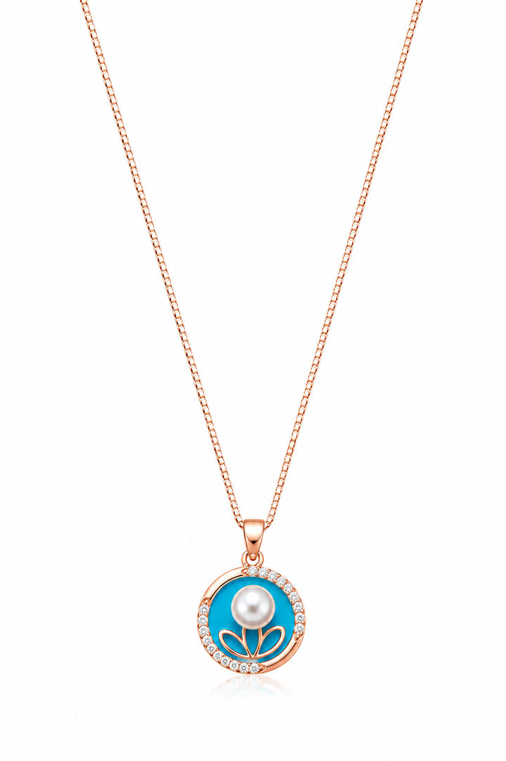 925 Sterling Silver Blue Evil Eye Pendant Necklace - Rose Gold Finish - alternate view