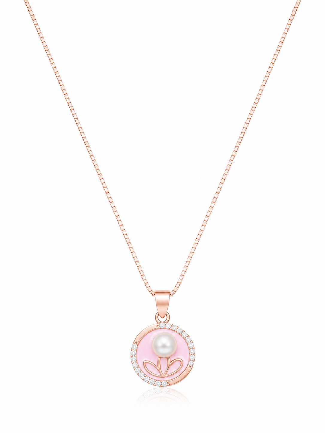 925 Sterling Silver Pink Round Halo Pendant Necklace - Rose Gold Finish - alternate view