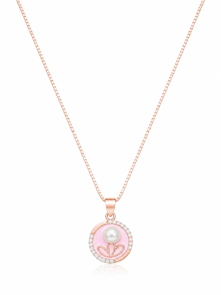 925 Sterling Silver Pink Round Halo Pendant Necklace - Rose Gold Finish - alternate view
