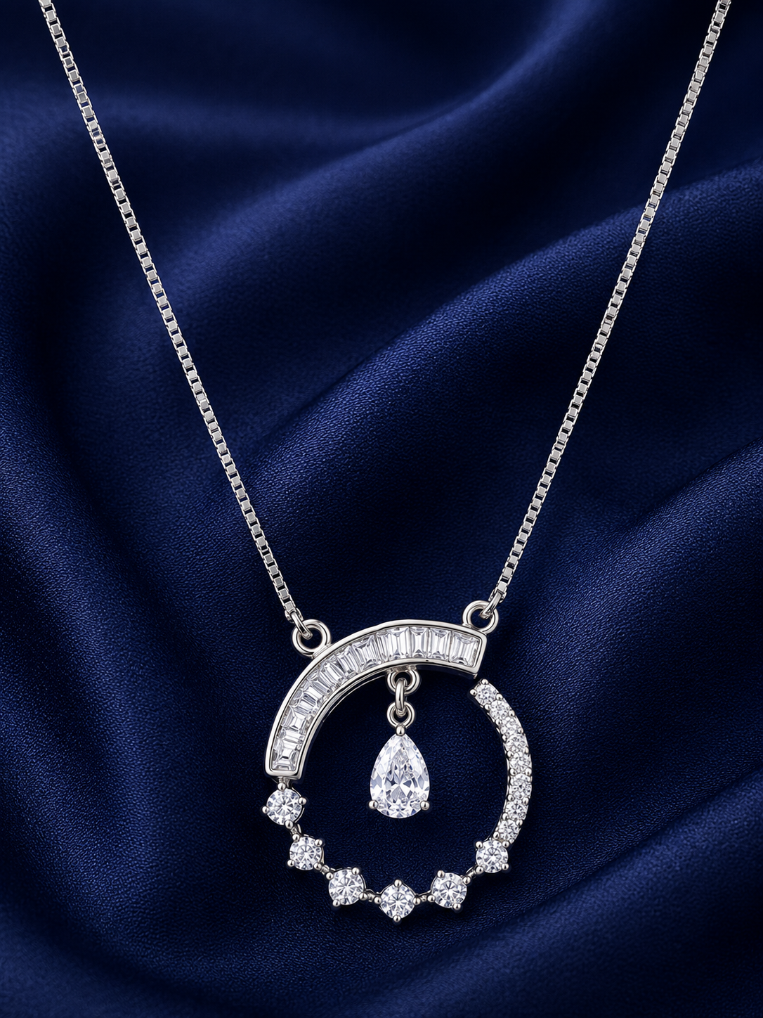 925 Sterling Silver Circular Halo Pendant Necklace - Silver Finish - alternate view