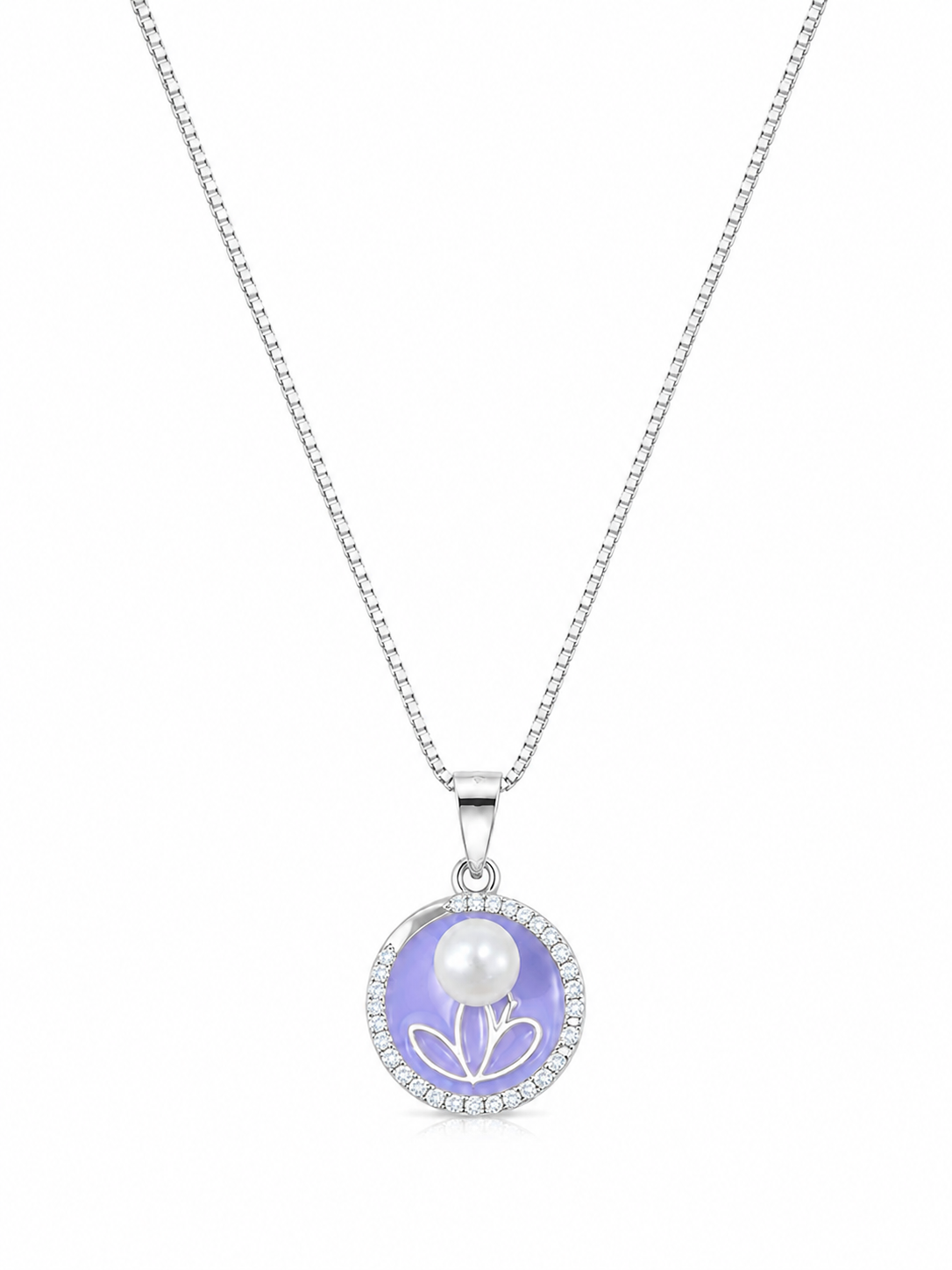 925 Sterling Silver Purple Oval Drop Pendant Necklace - Silver Finish - alternate view