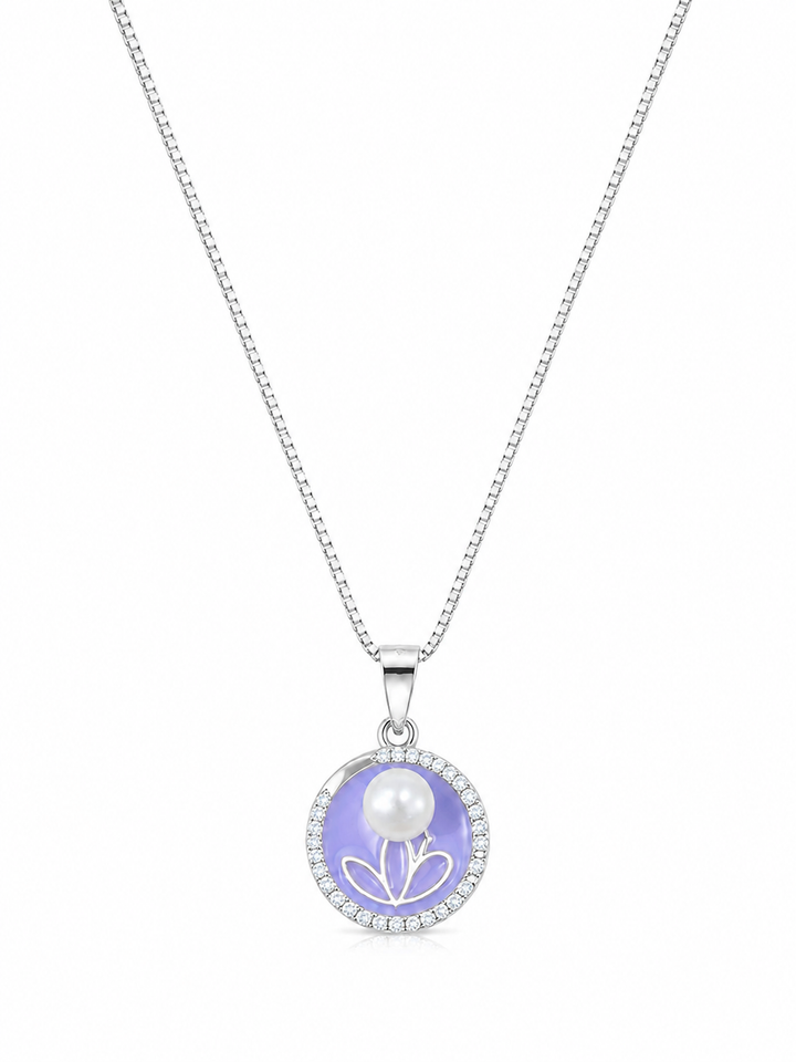 925 Sterling Silver Purple Oval Drop Pendant Necklace - Silver Finish - alternate view