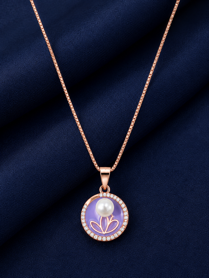 925 Sterling Silver Purple Round Halo Pendant Necklace - Rose Gold Finish - alternate view