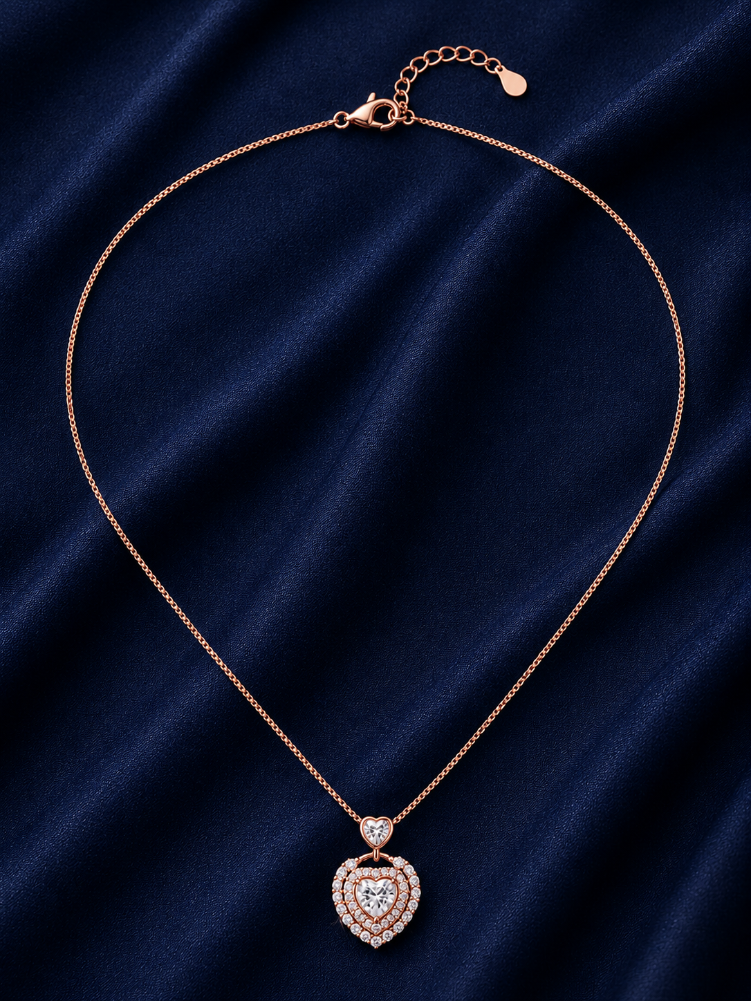925 Sterling Silver Minimal Teardrop Charm Pendant Necklace - Rose Gold Finish - front view
