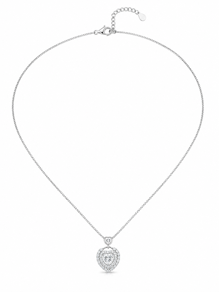 925 Sterling Silver Minimal Diamond Drop Pendant Necklace - Silver Finish - front view