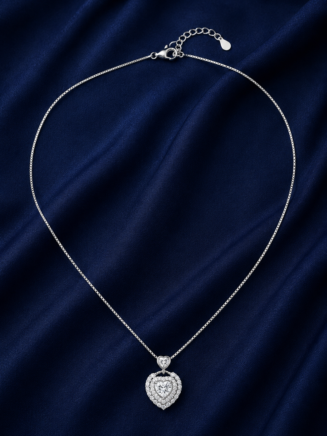 925 Sterling Silver Minimal Diamond Drop Pendant Necklace - Silver Finish - alternate view