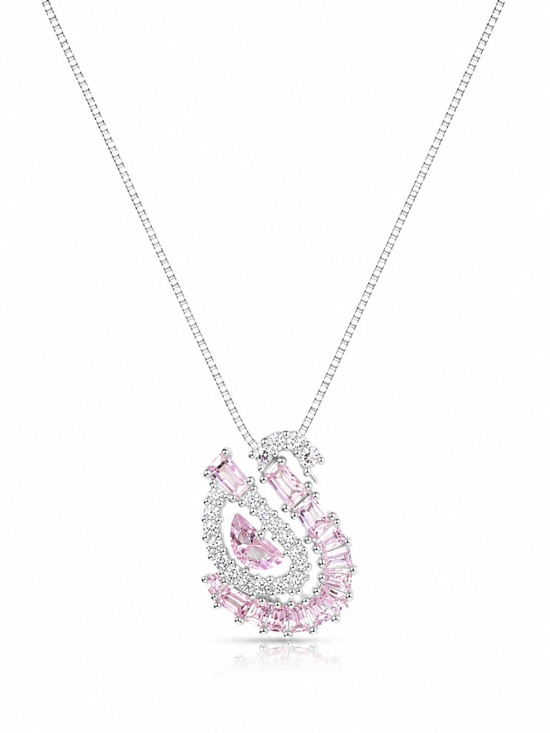 925 Sterling Silver Pink Floral Cluster Pendant Necklace - Silver Finish - front view