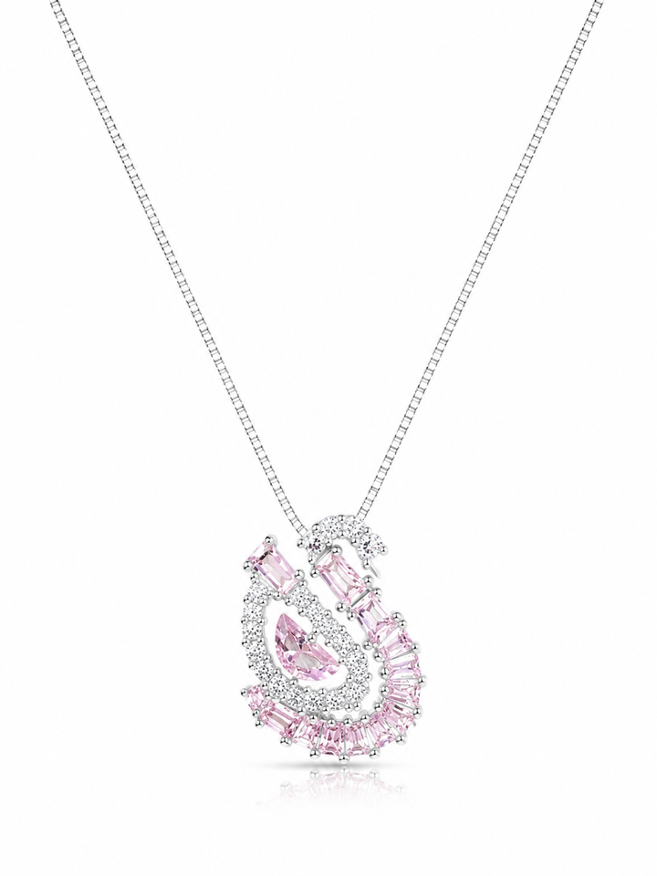925 Sterling Silver Pink Floral Cluster Pendant Necklace - Silver Finish - front view