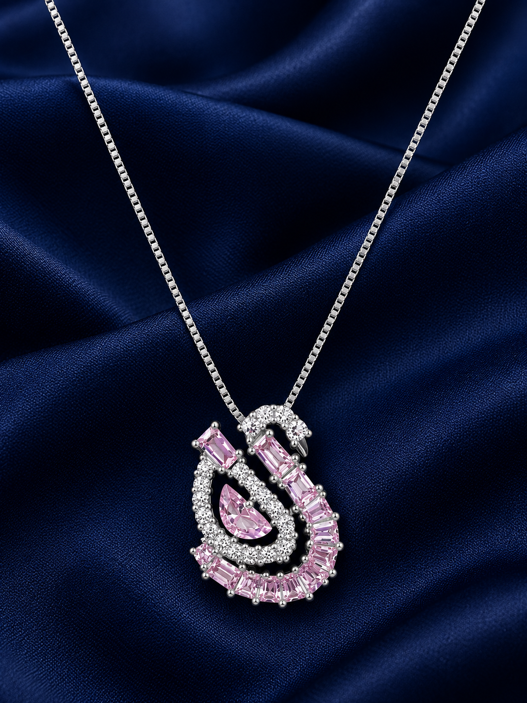 925 Sterling Silver Pink Floral Cluster Pendant Necklace - Silver Finish - alternate view
