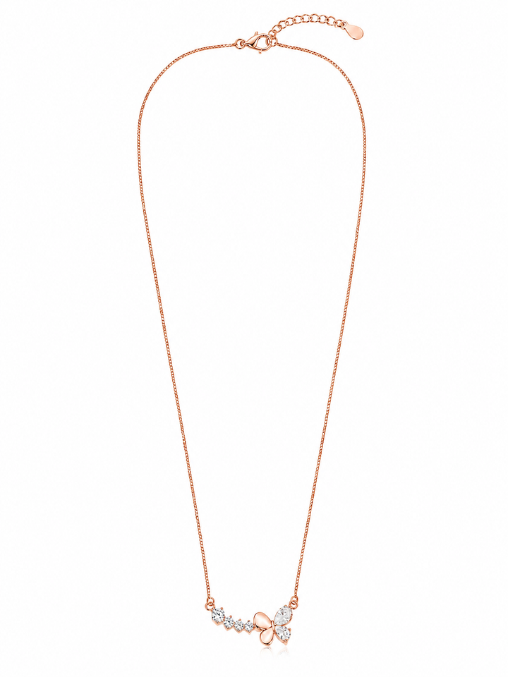 925 Sterling Silver Minimalist Delicate Pendant Necklace - Rose Gold Finish - front view