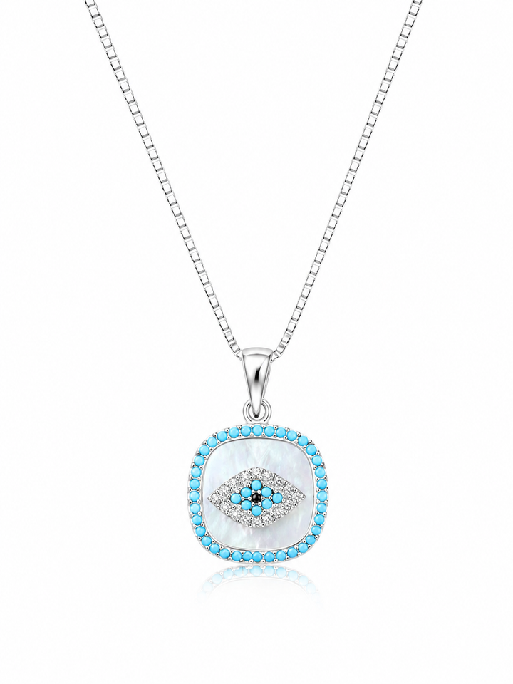 925 Sterling Silver Turquoise Round Halo Pendant Necklace - Silver Finish - front view