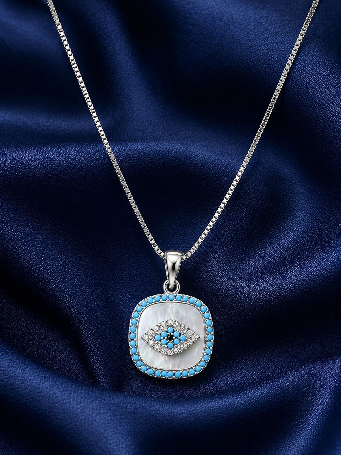 925 Sterling Silver Turquoise Round Halo Pendant Necklace - Silver Finish - alternate view