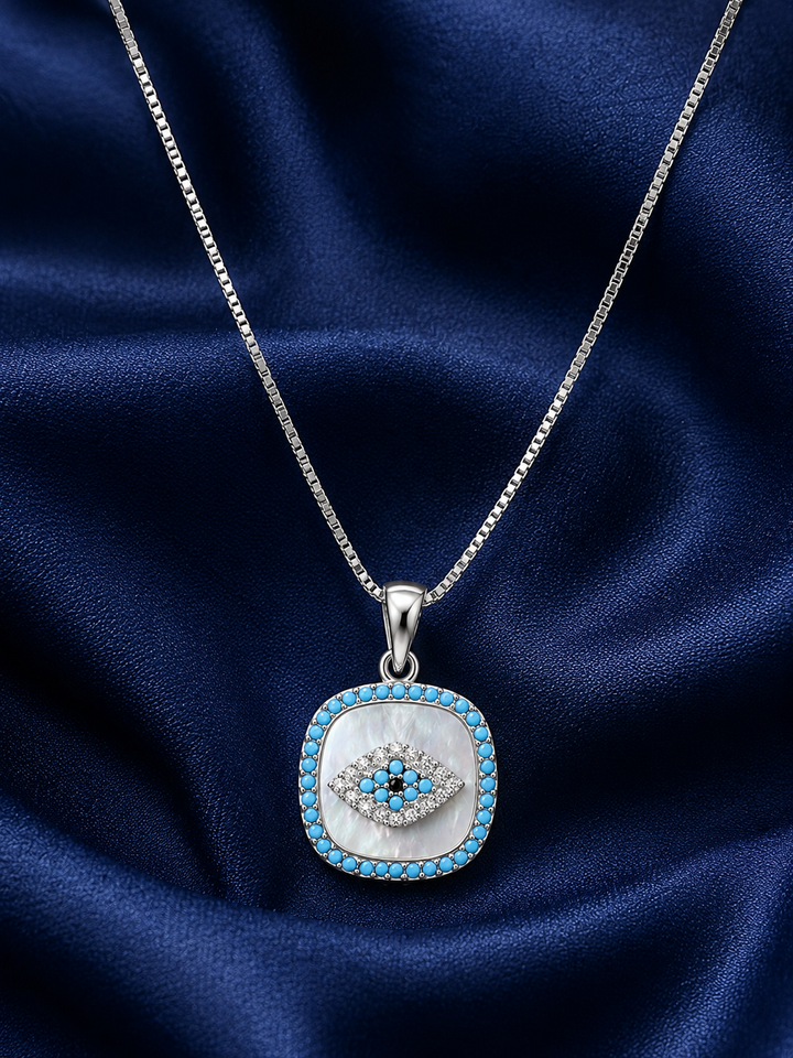 925 Sterling Silver Turquoise Round Halo Pendant Necklace - Silver Finish - alternate view